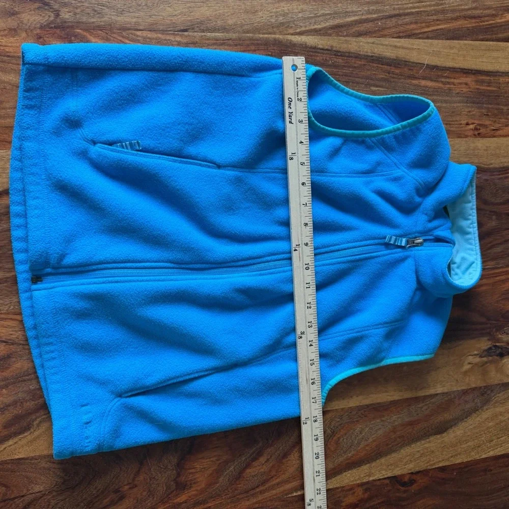 LL Bean Girls L 14-16 Blue‎ Full Zip Fleece Vest Reflective Logo Hiking Camping